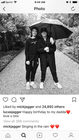 Illustration for article titled Behold the purity of Mick Jagger leaving corny comments on his son's Instagram pics